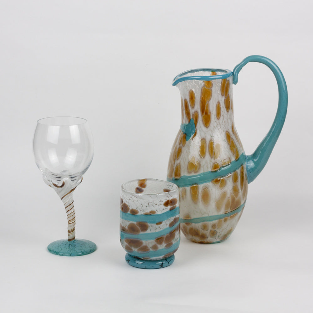 Turquoise & White Trail Glass Pitcher