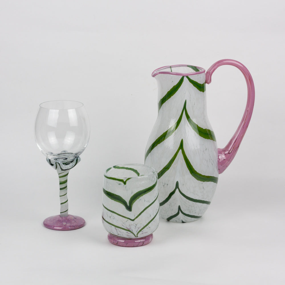Green & Pink Swirl Glass Pitcher
