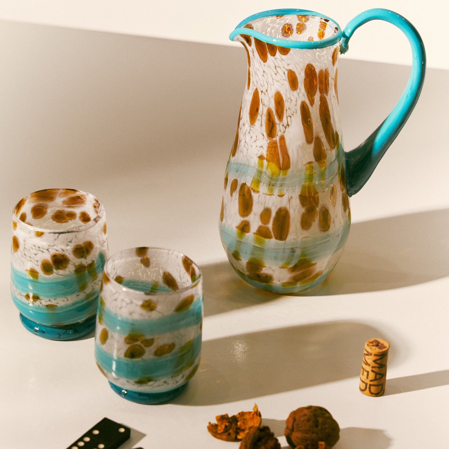 Turquoise & White Trail Glass Pitcher