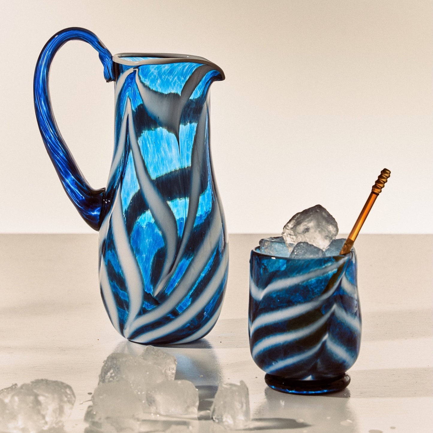 Blue & White Swirl Glass Pitcher