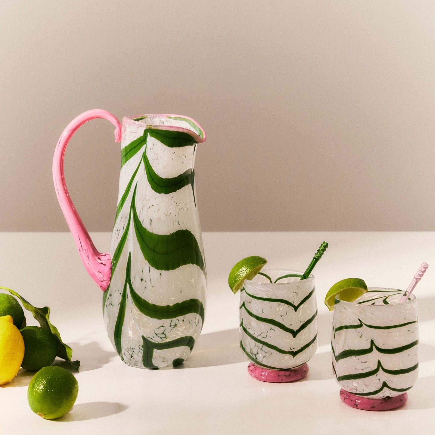 Green & Pink Swirl Glass Pitcher