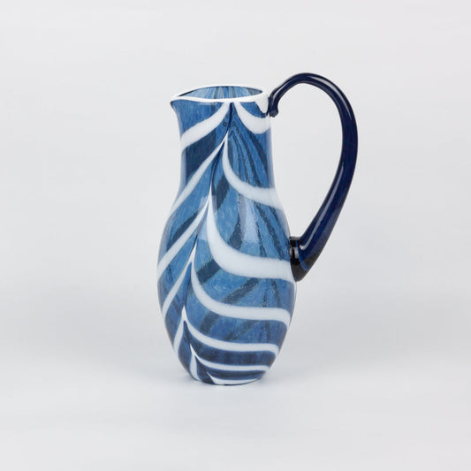 Blue & White Swirl Glass Pitcher