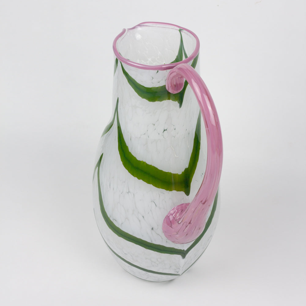 Green & Pink Swirl Glass Pitcher