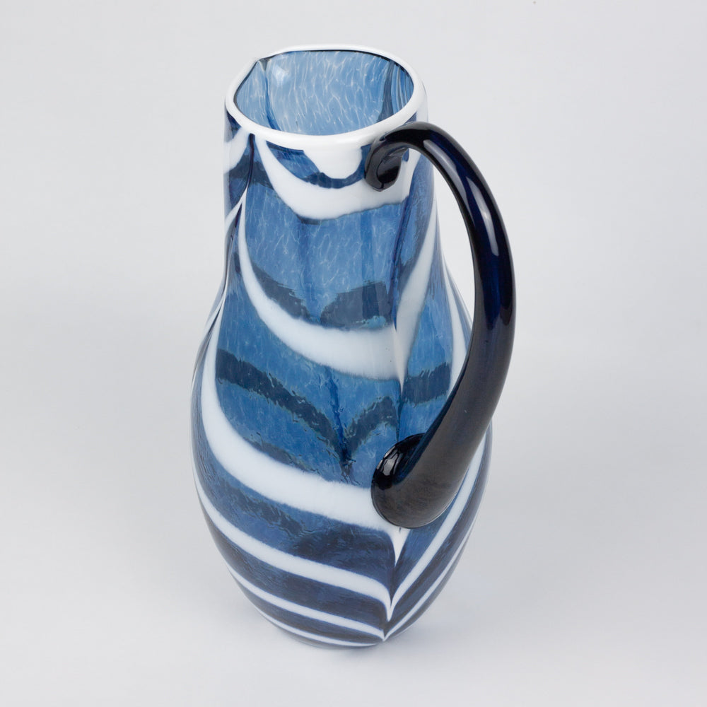 Blue & White Swirl Glass Pitcher