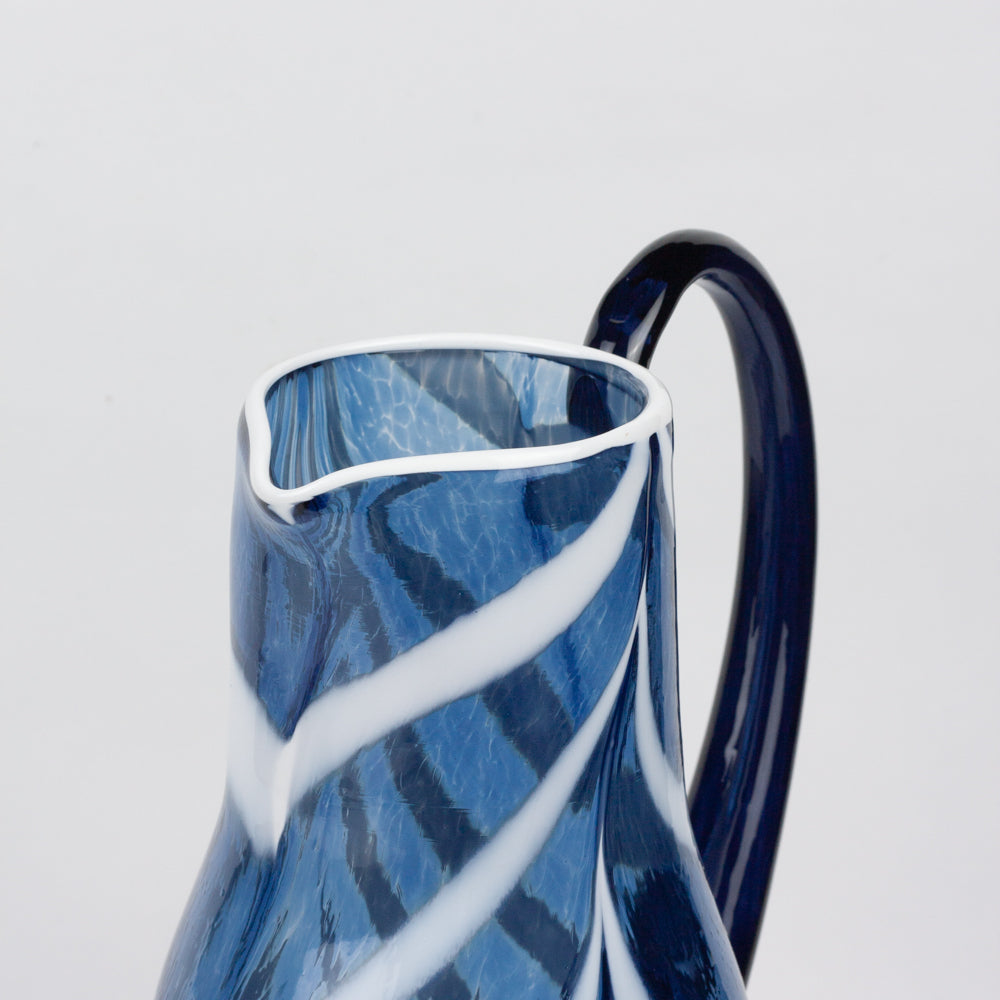 Blue & White Swirl Glass Pitcher