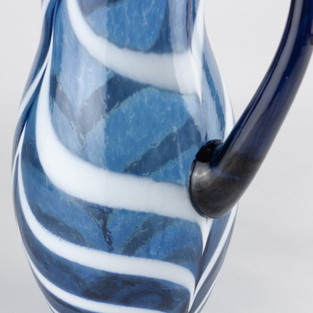 Blue & White Swirl Glass Pitcher