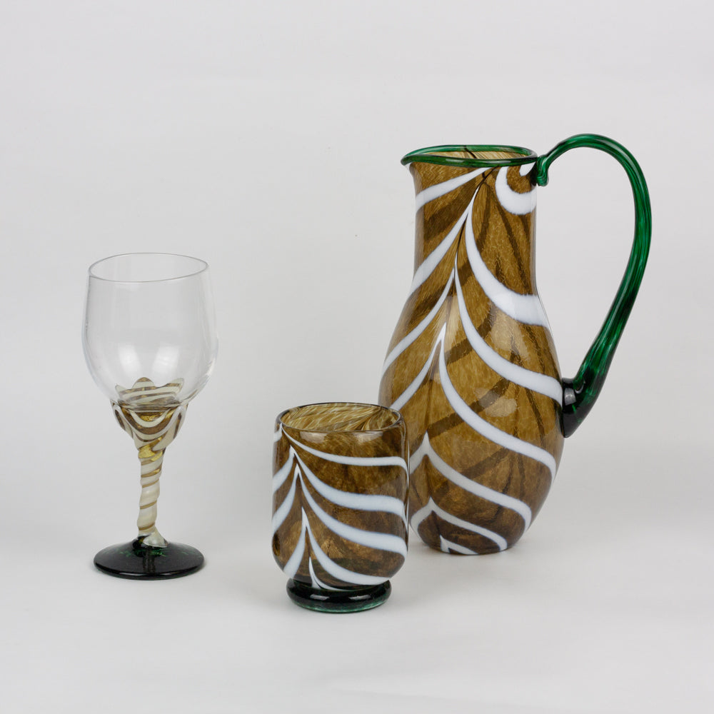 Tortoise & White Swirl Glass Pitcher