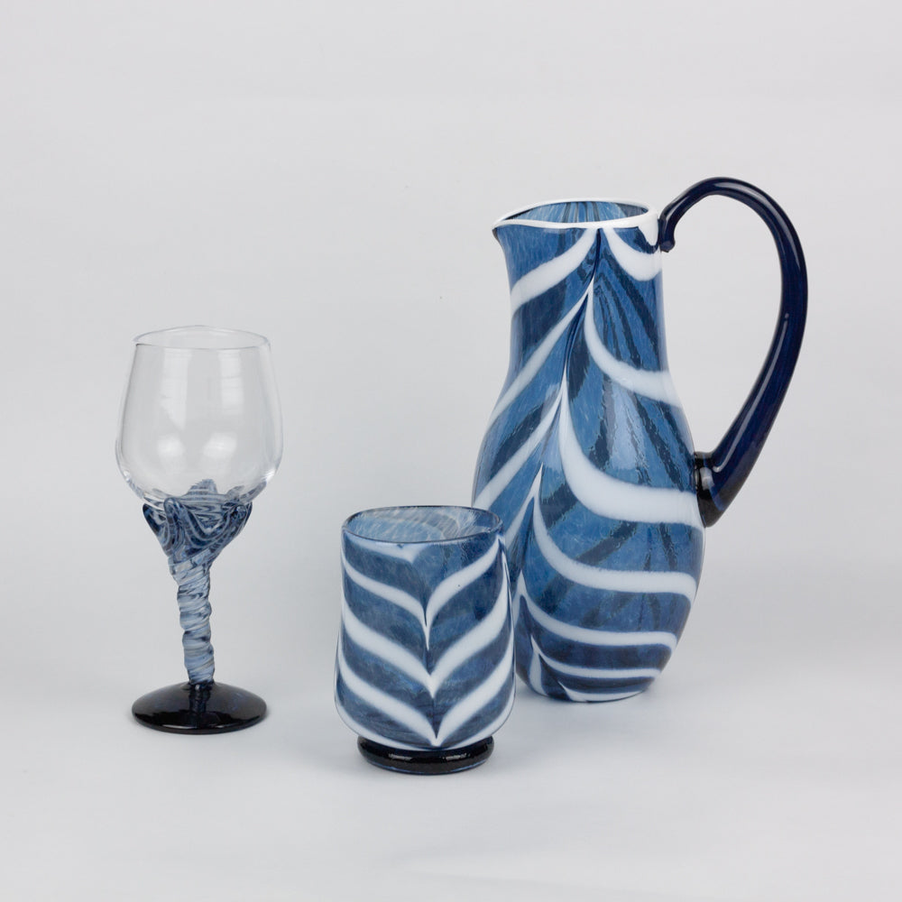 Blue & White Swirl Glass Pitcher